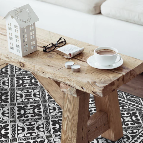 Catifa de vinil Flor de Lis en blanc i negre 120 x 195 cm